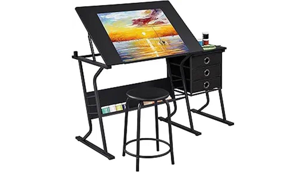 artist drafting table with drawers