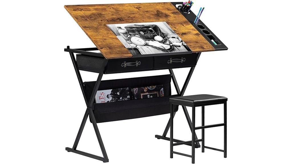 artist drafting table with storage