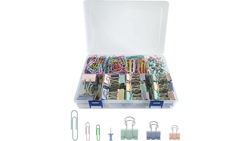 assorted paper and binder clips