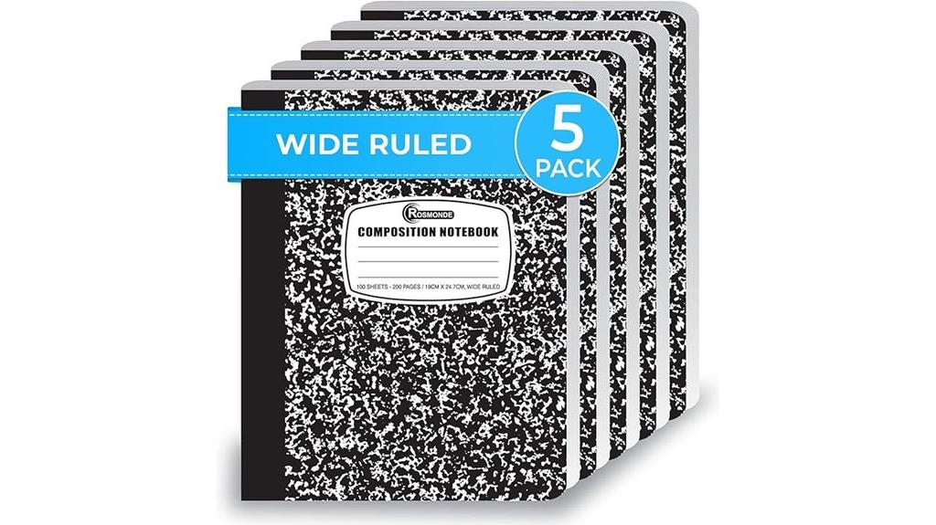five wide ruled notebooks