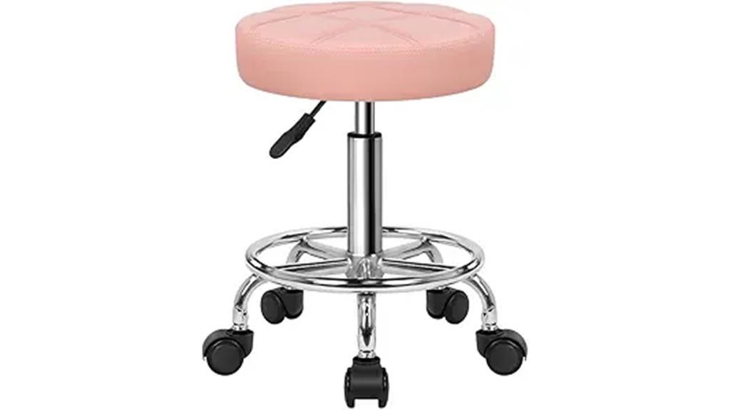 pink adjustable rolling stool