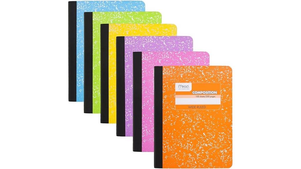 six wide ruled notebooks