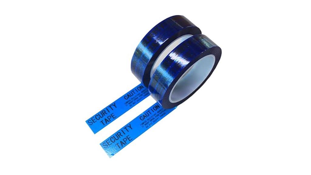 two blue tamper tapes